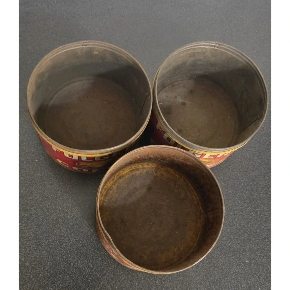3pc Vintage Folgers 1931 Kansas City Coffee Tin Can Coffee Antique Metal No Lids